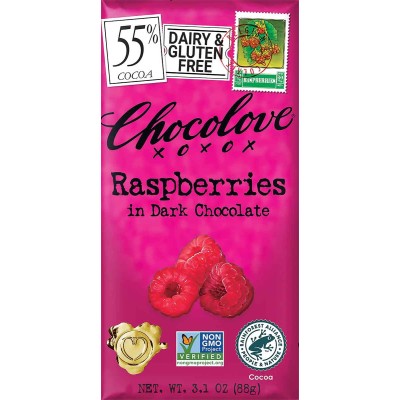 Chocolove Raspberries in Dark Chocolate Bar