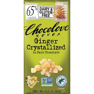 Chocolove Ginger Crystallized in Dark Chocolate Bar